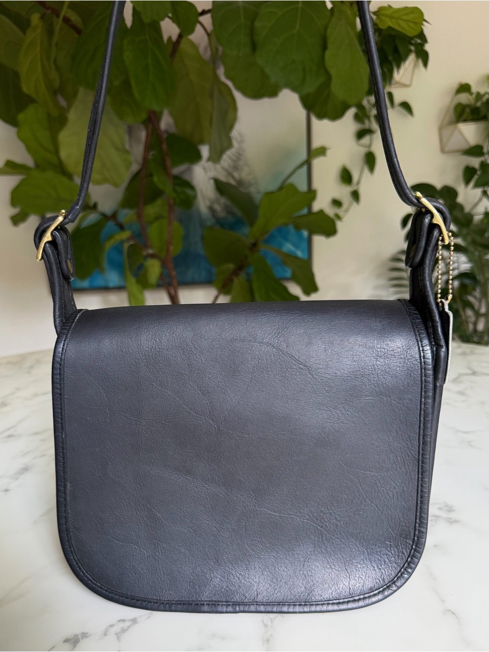 COACH Vintage NYC Classic Shoulder Bag 9170 Black Leather Brass Flap 80's USA - Picture 3 of 16